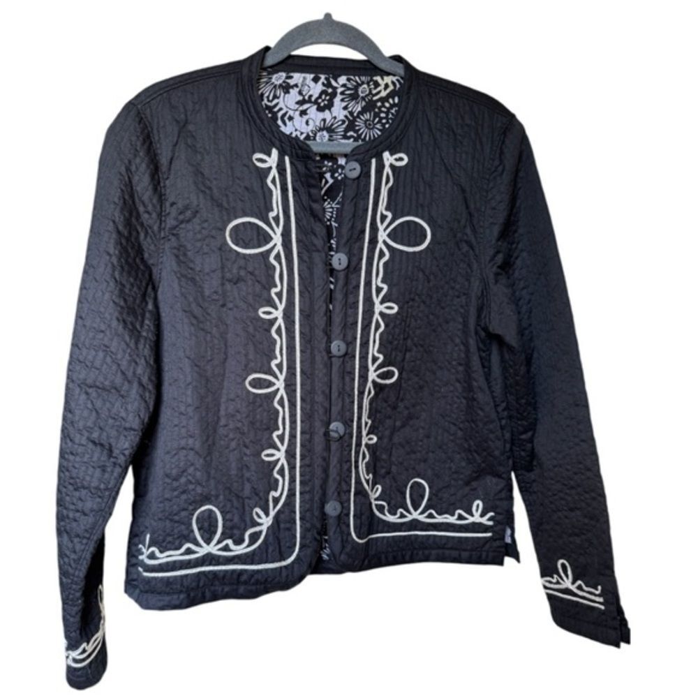 Black lightweight quilted Cotton Embroidered Jacket size S - Picture 1 of 7